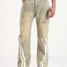 Showoff Beige Relaxed Fit Distressed Jeans-image-32