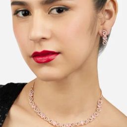 Zaveri Pearls Pink Dazzling Cubic Zirconia Embellished Brass Necklace & Earring Set-ZPFK17239-image-56