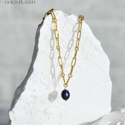 Accessorize London Real Gold-Plated Z Pearl Chain Necklace-48