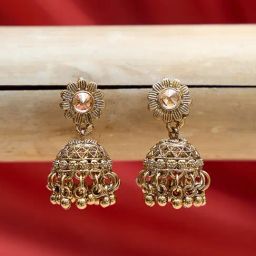Fida Gold Plated Floral Temple Jhumki Earrings-image-29