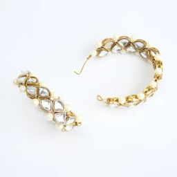 Fida White Stones and Pearls Hoop Earrings image 5
