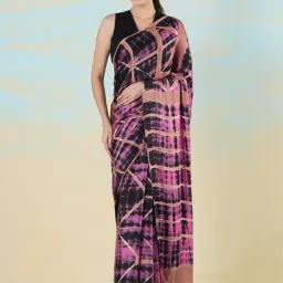 navyasa by liva Pink & Brown Printed Saree With Unstitched Blouse-picture-30
