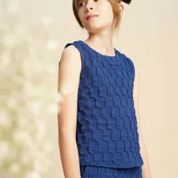 VERO MODA GIRL Sodalite Blue Self Design Regular Fit Top-image-69
