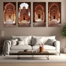 Nestroots Ornate Arched Hall Canvas Collection Gold Frame Wall Painting - Set of 4-39