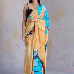 navyasa by liva Yellow Printed Saree With Unstitched Blouse-picture-20