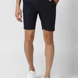 Peter England Navy  Slim Fit Self Pattern Shorts-40