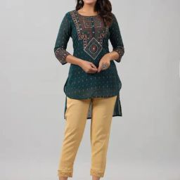 Juniper Green Printed High Low Short Kurti-picture-19