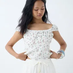 Bombay Paisley by Westside White Floral Design Milkmaid Cotton Top-picture-22