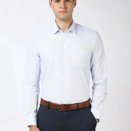 Peter England Blue Cotton Slim Fit Texture Shirt-picture-21