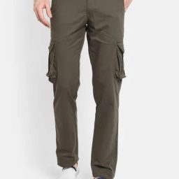 Octave Brown Cotton Regular Fit Cargos-picture-2
