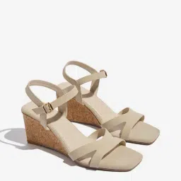 LUNA BLU by Westside Beige Slingback Wedge-Heel Sandals-image-75