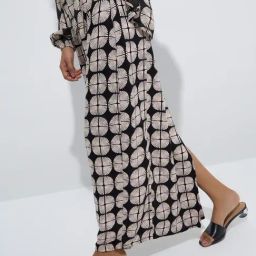 LOV by Westside Beige Printed Linen-Blend Straight Skirt-image-22