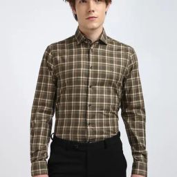 Tommy Hilfiger Green Cotton Slim Fit Checks Shirt-image-81