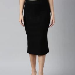 SHOWOFF Black Self Design Skirt-30