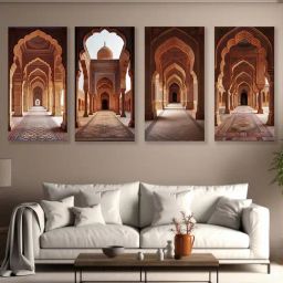 Nestroots Ornate Arched Hall Canvas Collection Stretch Canvas Frame Wall Painting - Set of 4-44