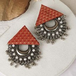 Teejh Ethnic Hanika Orange Fabric Stud Earring-29