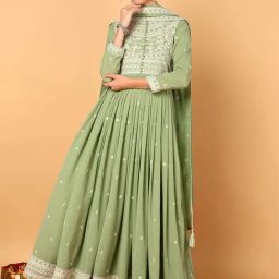 Vaamsi Green Embroidered Anarkali Kurta With Dupatta-picture-20