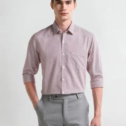 Arrow Red Cotton Regular fit Stripes Shirt-picture-43