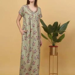 Sweet Dreams Green Cotton Floral Print Nighty-image-72