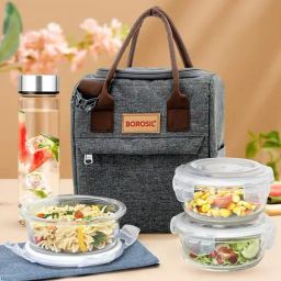 Borosil ?Grey ?Glass Leak Proof Lunch Box with Bag (?1750 ml)-30