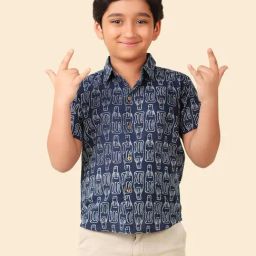 Fabindia Kids Blue Printed Shirt-image-110