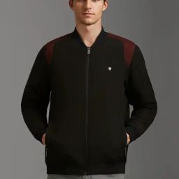 Louis Philippe Black Regular Fit Colour Block Bomber Jacket-13
