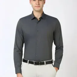 Peter England Grey Slim Fit Texture Shirt-image-66