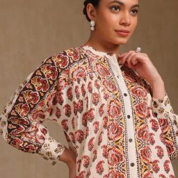 Soch White & Orange Cotton Regular Fit Printed Tunic image 5