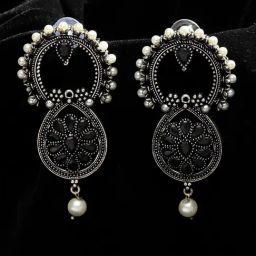Panash Silver Plated & Black Classic Drop Earrings-image-38