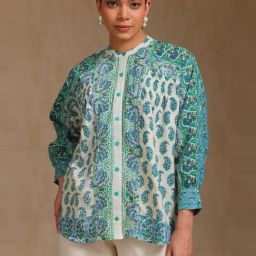 Soch Teal Cotton Regular Fit Printed Tunic-image-34