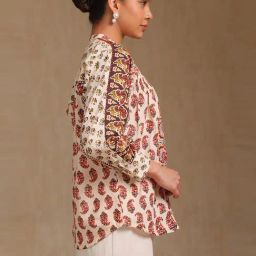 Soch White & Orange Cotton Regular Fit Printed Tunic image 3