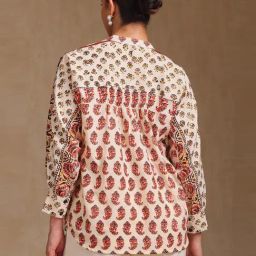 Soch White & Orange Cotton Regular Fit Printed Tunic image 2