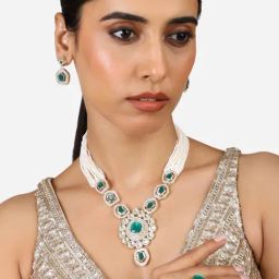 Zaveri Pearls Green Stones Multistrand Beaded Kundan Necklace Earring & Ring Set-ZPFK17291-image-91