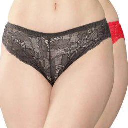 Leading Lady Grey & Red Lace Work Panty - Pack Of 2-image-69