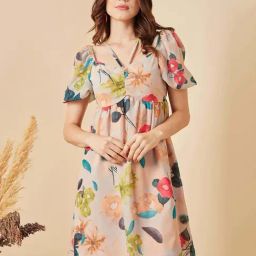 Carlton London Beige A-Line Dress-image-21