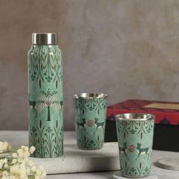 India Circus by Krsnaa Mehta Green Copper Mirroring Deer Garden Bottle & Tumbler Set-image-18