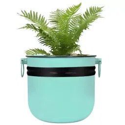 ORILEY Metal Flower Pot Grooved Round Heavy Duty Planter 25 x 27 cm Sky Blue-image-42