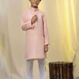 Pro-Ethic Style Developer Boys Orange Cotton Printed Full Sleeves Self Design Kurta Sets-1