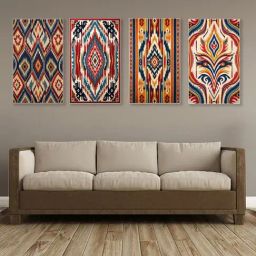 Nestroots Vibrant Tribal Pattern Canvas Collection White Frame Wall Painting - Set of 4-1