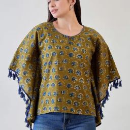 The Kaftan Company Green Cotton Floral Top-image-52
