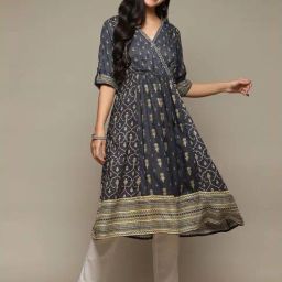 Biba Blue Straight Fit Embroidered Kurta-13
