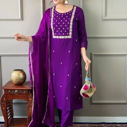 KOTRONS Women Embroidered Regular Thread Work Kurta with Trousers & With Dupatta-picture-36