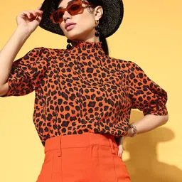 plusS Orange Animal Print Volume Play Top-picture-38