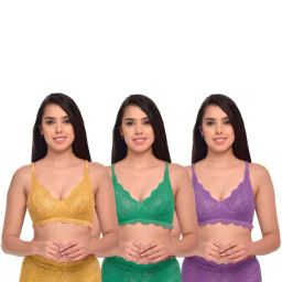 AROUSY Green & Yellow Self Pattern Bra Panty Set - Pack Of 3-14