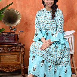 Cloth Bites Print Flared Sleeve Formal Fit & Flare Maxi Dress-image-85
