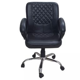 KVS India Black Mid Back Crome Handle Leatherette Office Chair-9