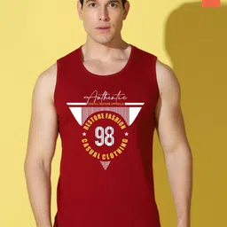 WOOSTRO Pack Of 2 Printed Combed Cotton Gym Vests VWS26(98 MAROON)(PLAIN ORANGE)-image-84