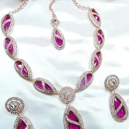 VATSALYA creation Rose Gold-Plated Artificial Stones Jewellery Set-image-90