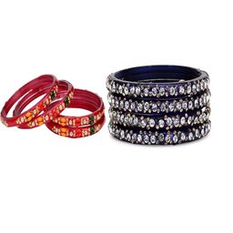SOMIL Set Of 8 Artificial Stones and Beads Studded Glass Bangles-image-57