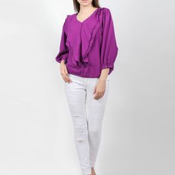DELIS Puff Sleeve Monochrome Georgette Top-image-52